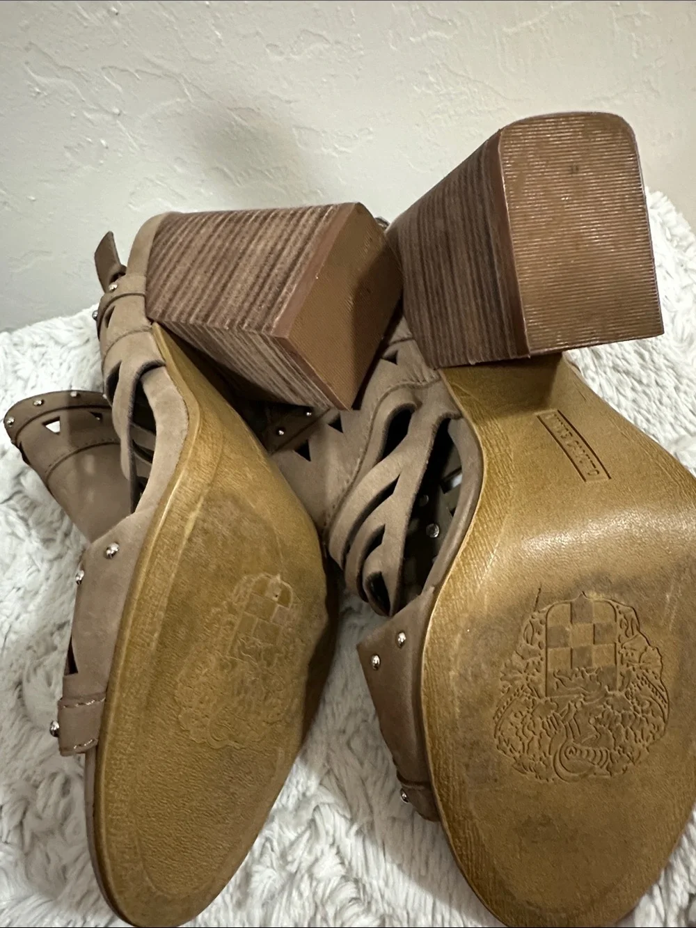 Vince Camuto Taupe Cutout Studded Slingback Heels